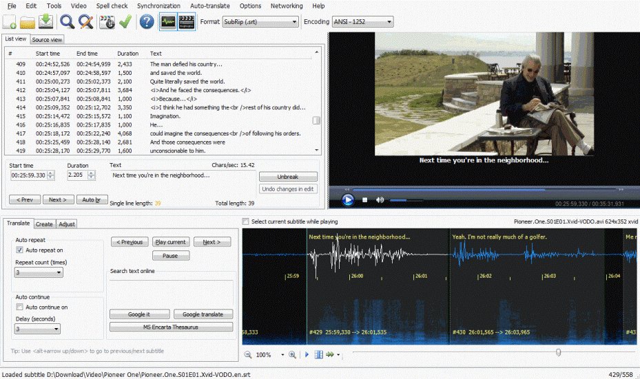 Subtitle Edit interface