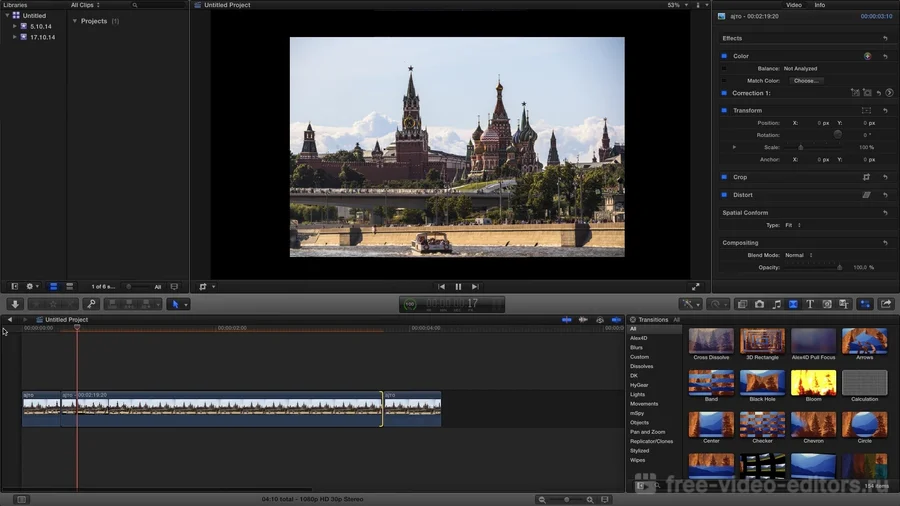 Интерфейс программы Final Cut Pro