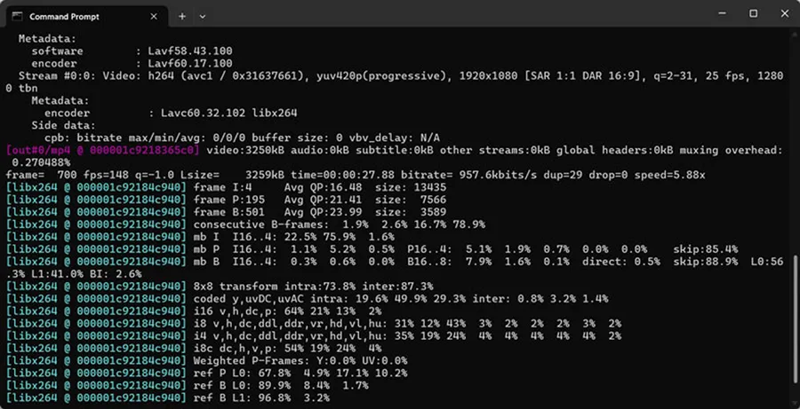Интерфейс ПО FFmpeg